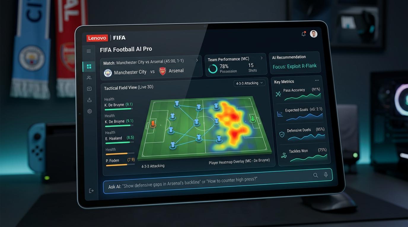 FIFA Football AI Pro tablet dashboard co-developed with Lenovo