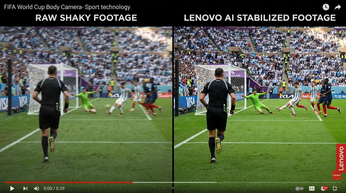 Lenovo AI video stabilization comparison for Referee View body camera