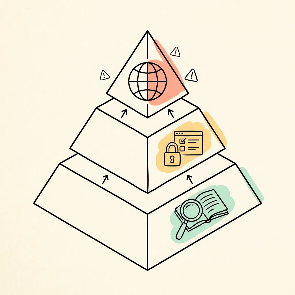 Alt Text: A doodle-style isometric diagram of a three-tier pyramid showing rollout stages from read-only research at the base to broader autonomy at the top