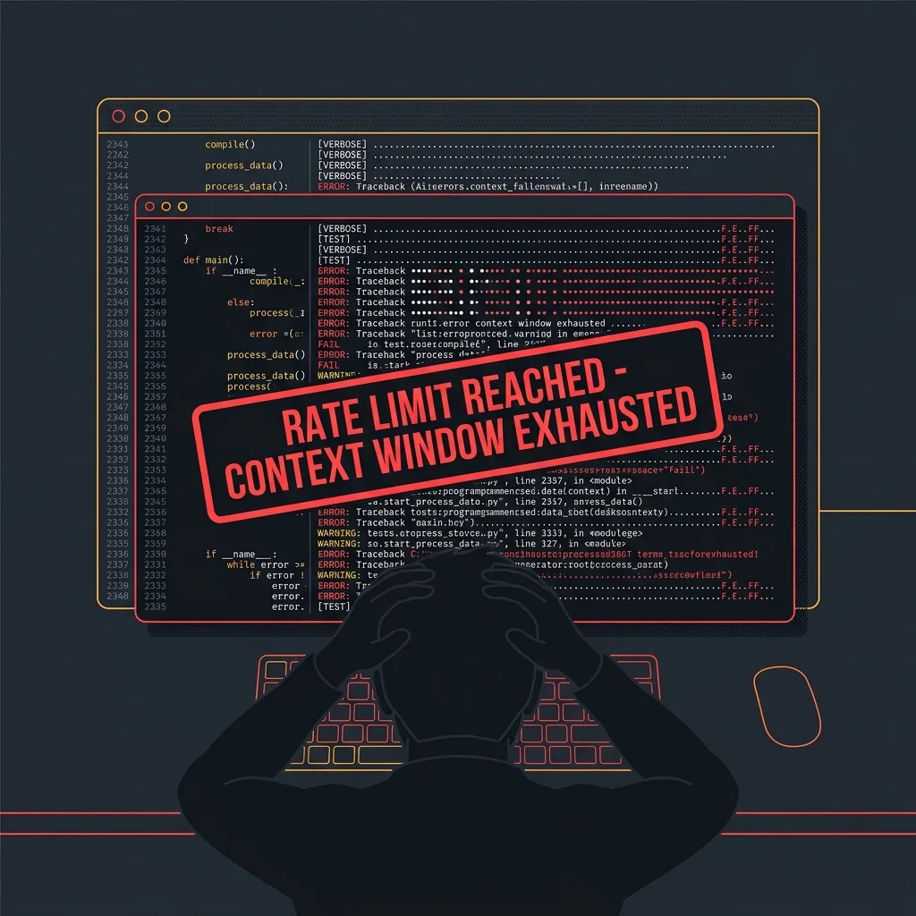 Claude Code agent overwhelmed by raw npm test output, hitting context window limit while debugging.